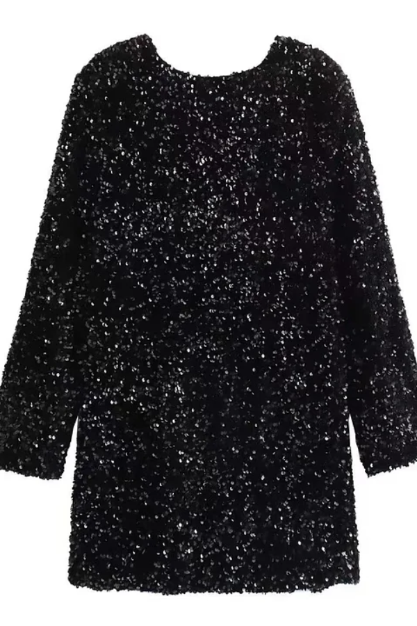 Vestido corto con lentejuelas y cordones