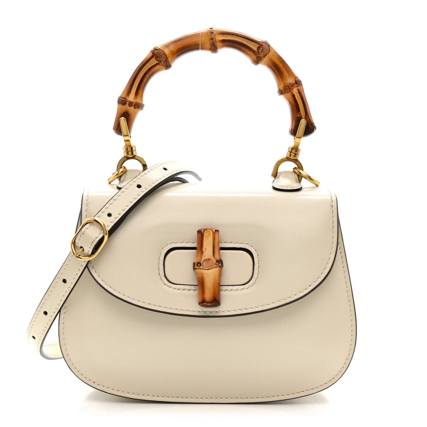 Boarded Dyana Lux Calfskin Web Mini Bamboo 1947 Top Handle Bag  Mystic White
