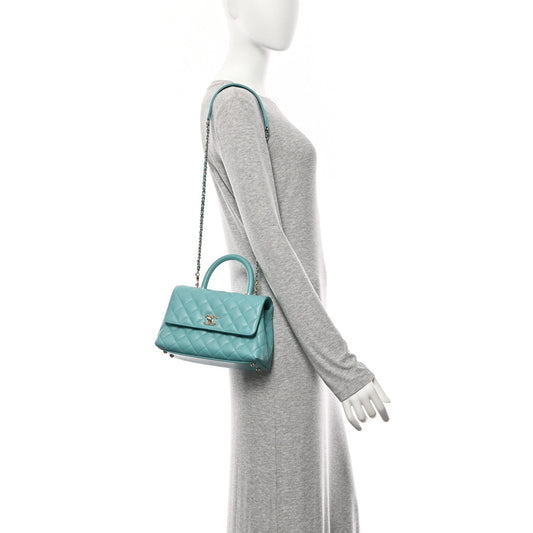 Caviar Quilted Mini Coco Handle Flap Turquoise