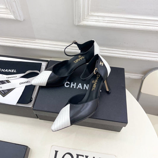 CC 26 SS Double C Slingback 7.5cm White Black Calfskin 586934