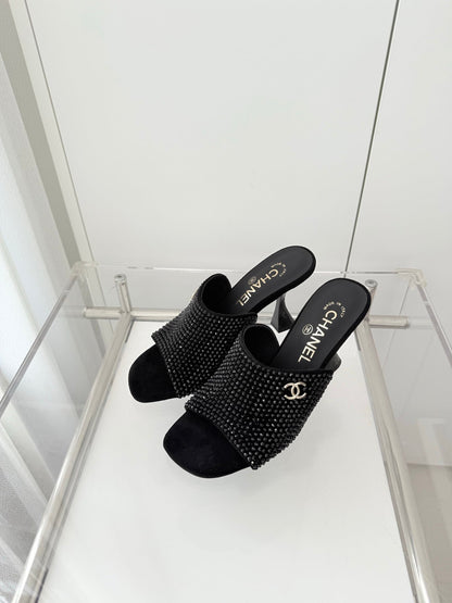CC 26 Sandal 90 Black Rhinstone Deer Hide 597375