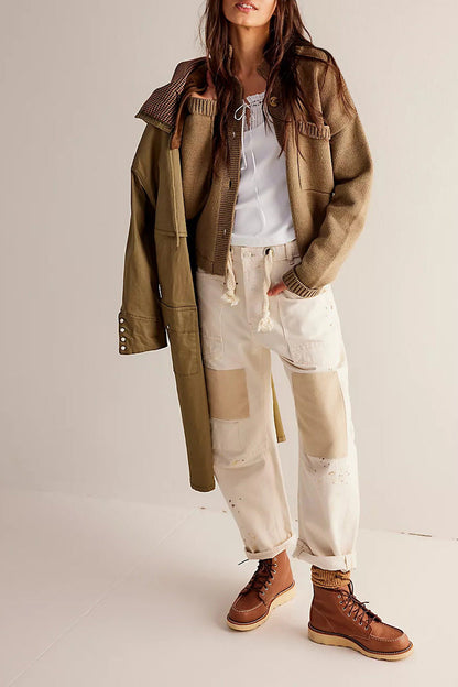Chaqueta de punto con cuello alto y cárdigan de color liso