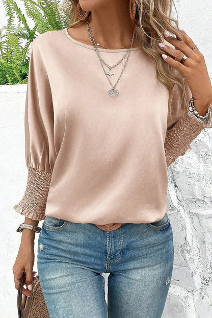Blusa de satén con mangas dolman fruncidas en gris humo