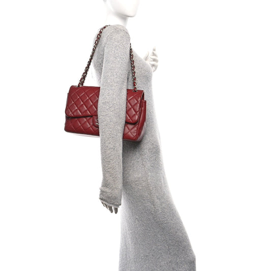 Caviar Quilted Jumbo Double Flap Dark Red