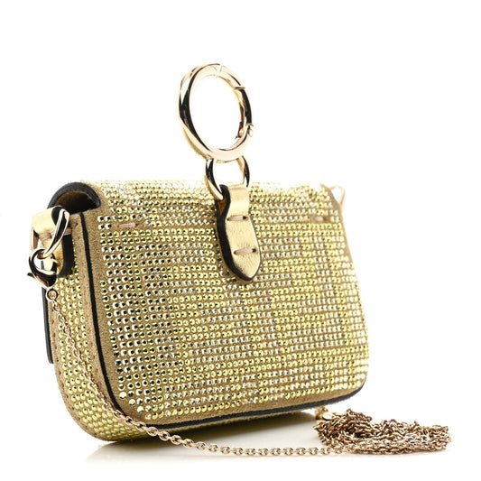 Crystal Vitello Laminato FF Nano Maxi Buckle Baguette Charm Light Gold
