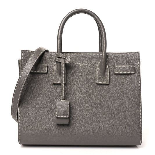 Grained Calfskin Topstitch Baby Sac De Jour Fog