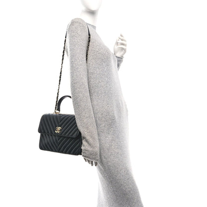 Lambskin Chevron Quilted Medium Trendy CC Dual Handle Flap Bag Black