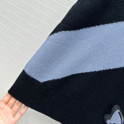 HM Embroidered Logo Vest in Black and Blue Cashmere