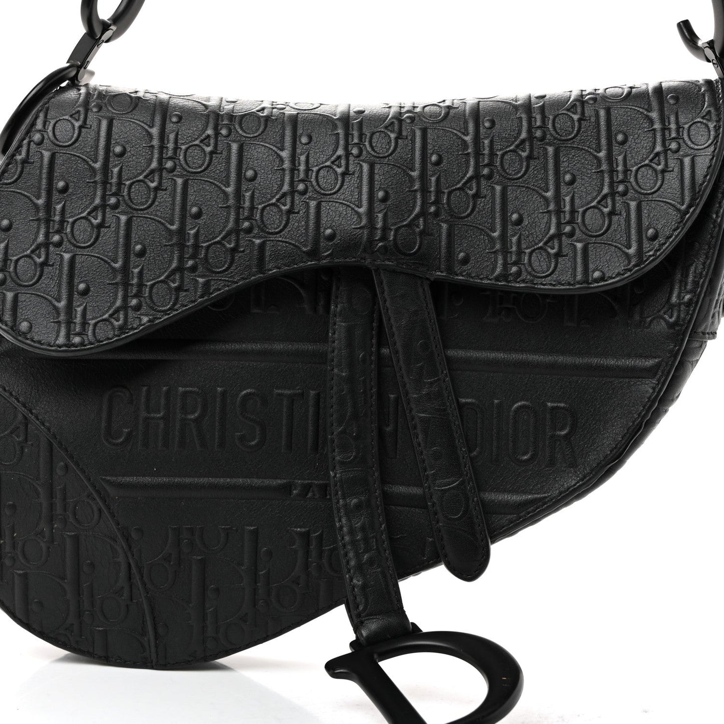 Calfskin Embossed Oblique Saddle Bag Black