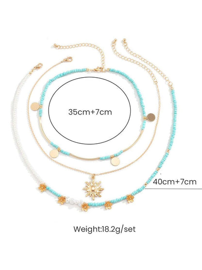 3pcs Sun \u0026 Floral Faux Pearl Beaded Necklace