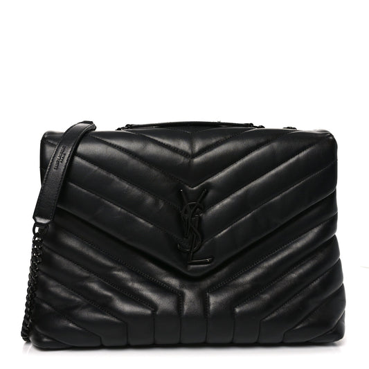 Calfskin Y Quilted Monogram Monochrome Medium Loulou Chain Satchel Black