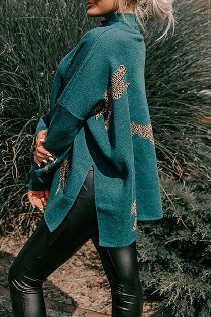 SUDADERA RELAJADA CON ABERTURA DE LEOPARDO, ACOGEDORA Y AMABLE