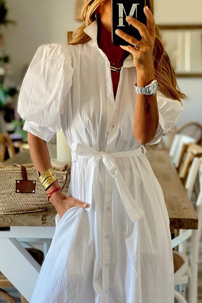 Vestido camisero midi vintage con bolsillos