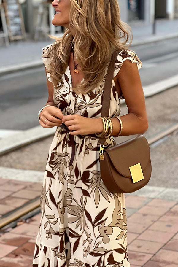 Vestido de moda con escote en V y mangas de hongo