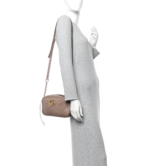 Calfskin Matelasse Small GG Marmont Chain Shoulder Bag Porcelain Rose