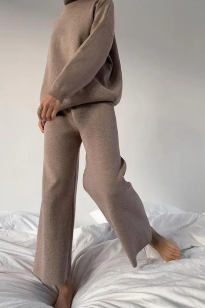 Traje casual holgado de punto de color sólido