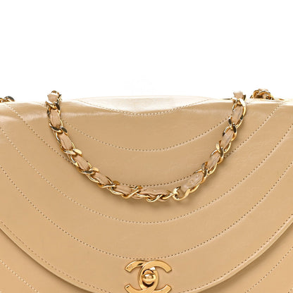 Lambskin Ribbon Stitched Flap Beige