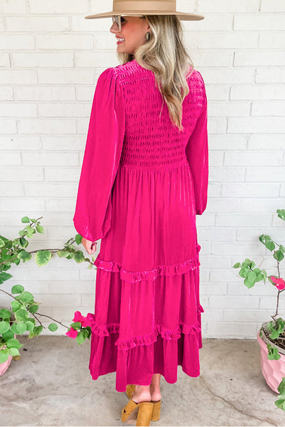 Vestido de terciopelo de manga larga con escote en V fruncido 