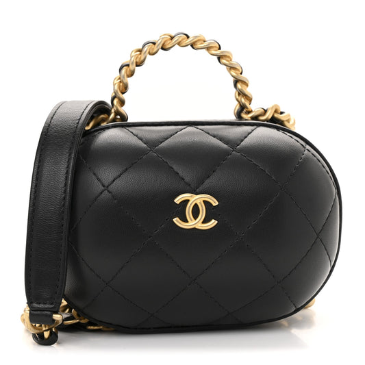 Lambskin Quilted CC Bubble Vanity Case With Chain Black