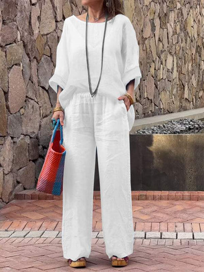 Conjunto de dos piezas de algodón y lino degradado para mujer 
