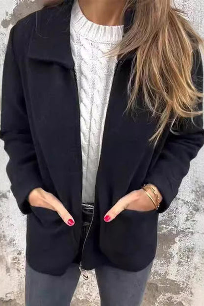 Chaqueta informal con bolsillo y cremallera de solapa de color liso