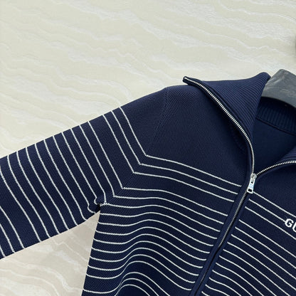 Gucci Knitted Zipper Jacket Dark Blue Viscose