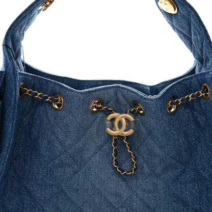 Washed Denim Quilted Small Chanel 25 Handbag Blue