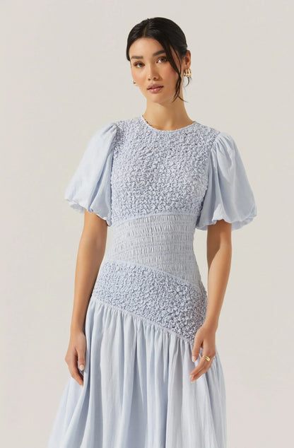 Theoni Smocked Asymmetric Dress