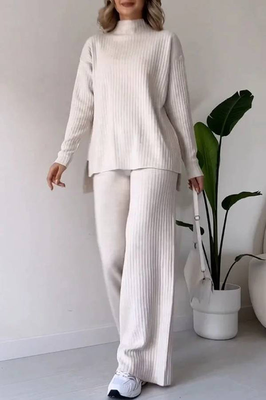Conjunto casual de dos piezas con abertura elegante