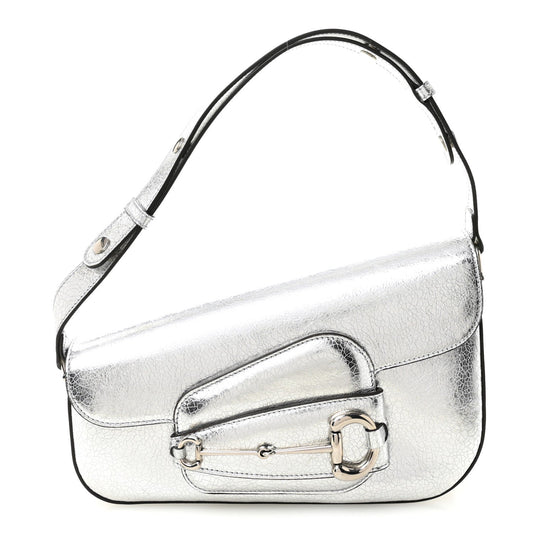 Metallic Demetra Small Horsebit 1955 Asymmetric Shoulder Bag Silver