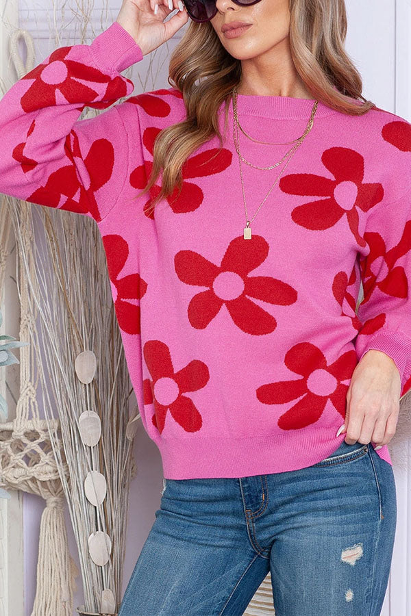 Suéter de punto de manga larga con estampado floral