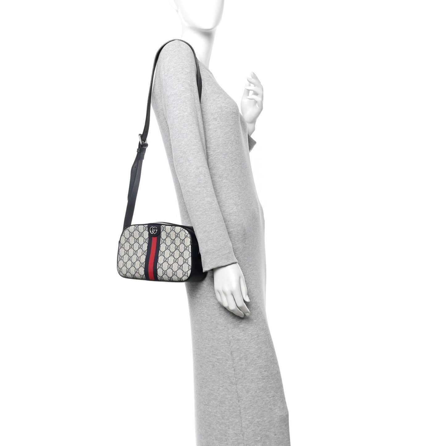 GG Supreme Monogram Textured Dollar Calfskin Web Small Ophidia Camera Bag Beige Blue