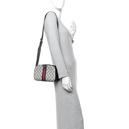 GG Supreme Monogram Textured Dollar Calfskin Web Small Ophidia Camera Bag Beige Blue