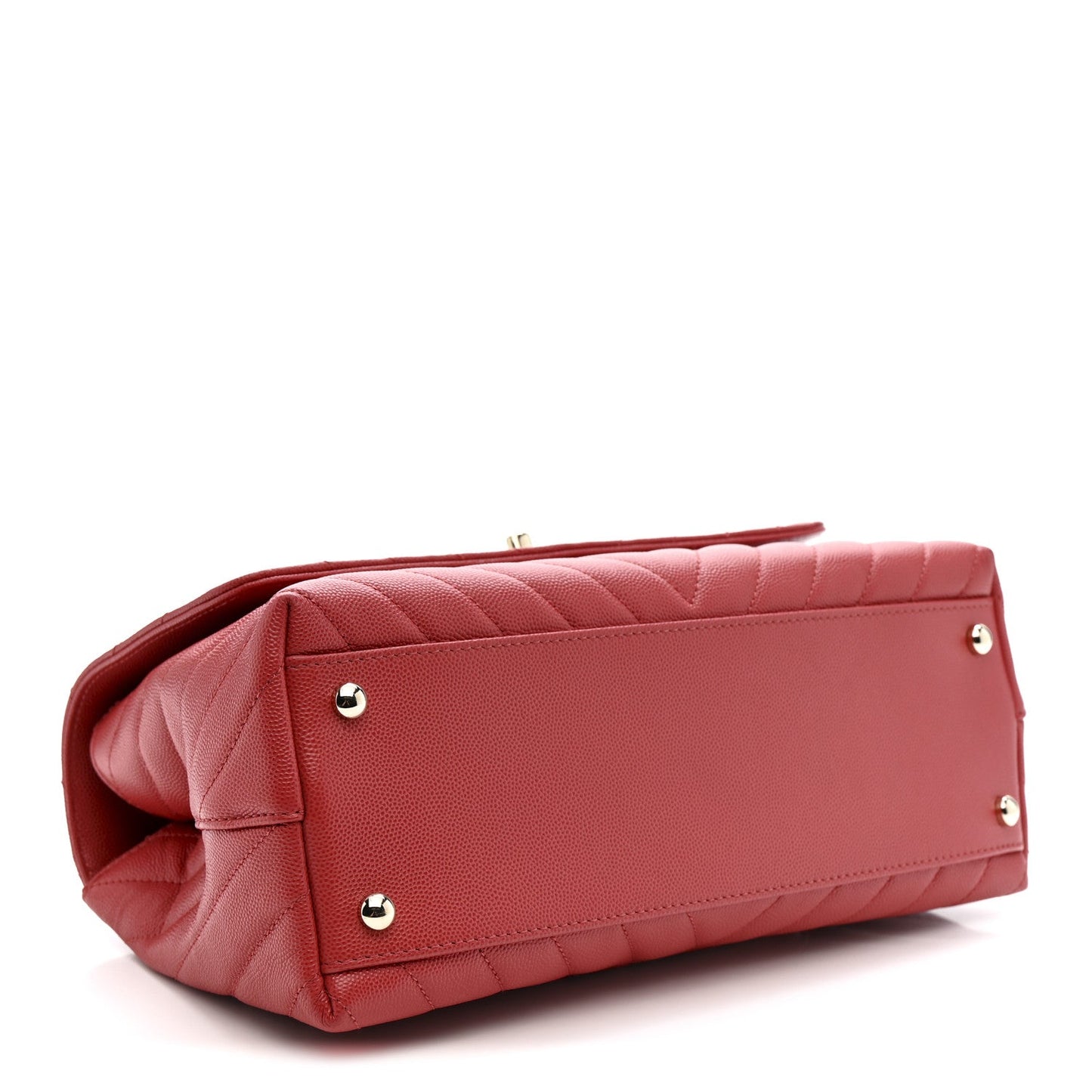 Caviar Chevron Quilted Small Coco Handle Flap Red