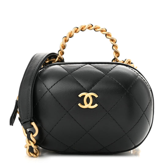 Lambskin Quilted CC Bubble Vanity Case With Chain Black
