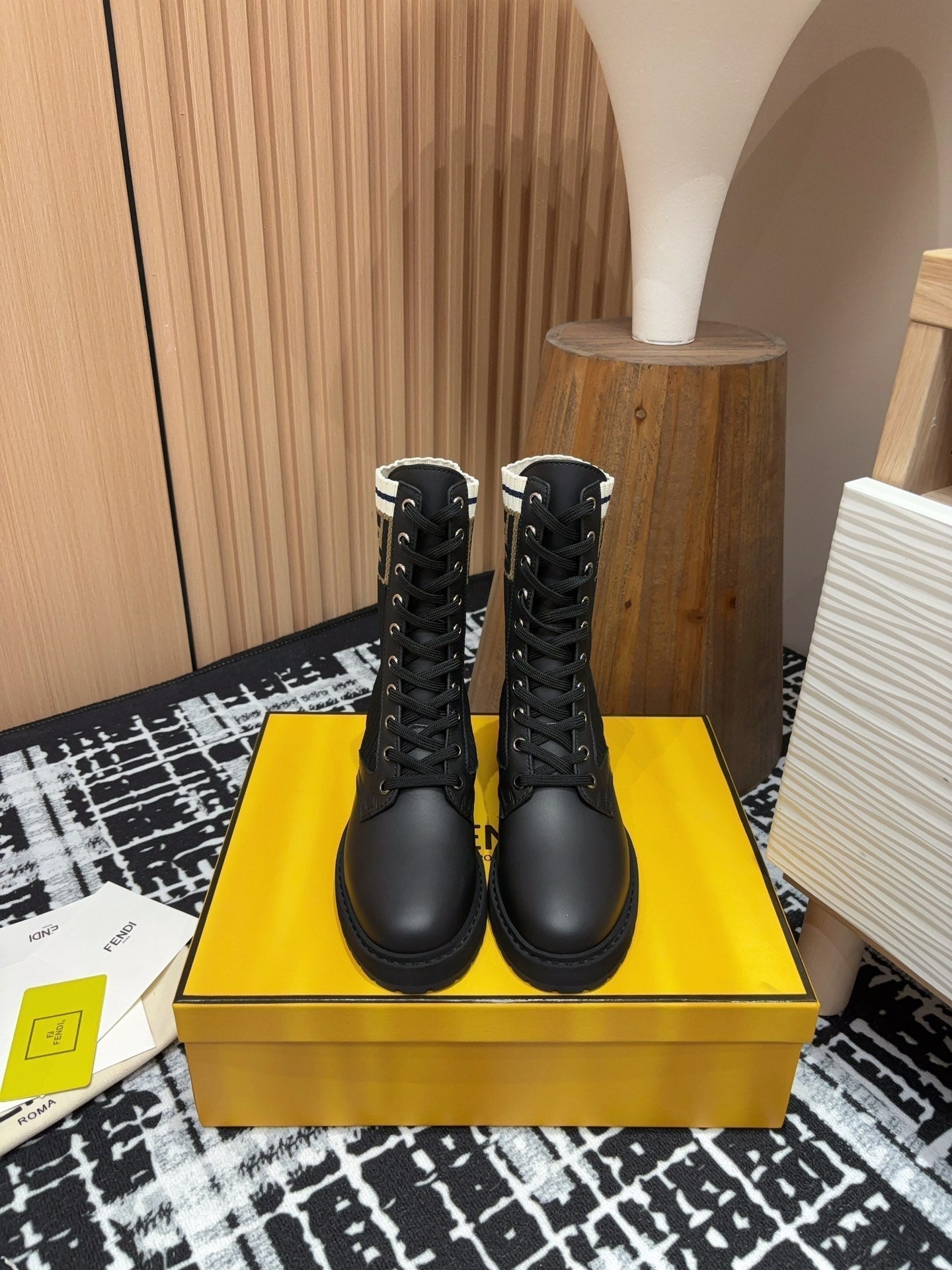 Fendi 2025 Rockoko Boot Black Cowhide Fabric 908546