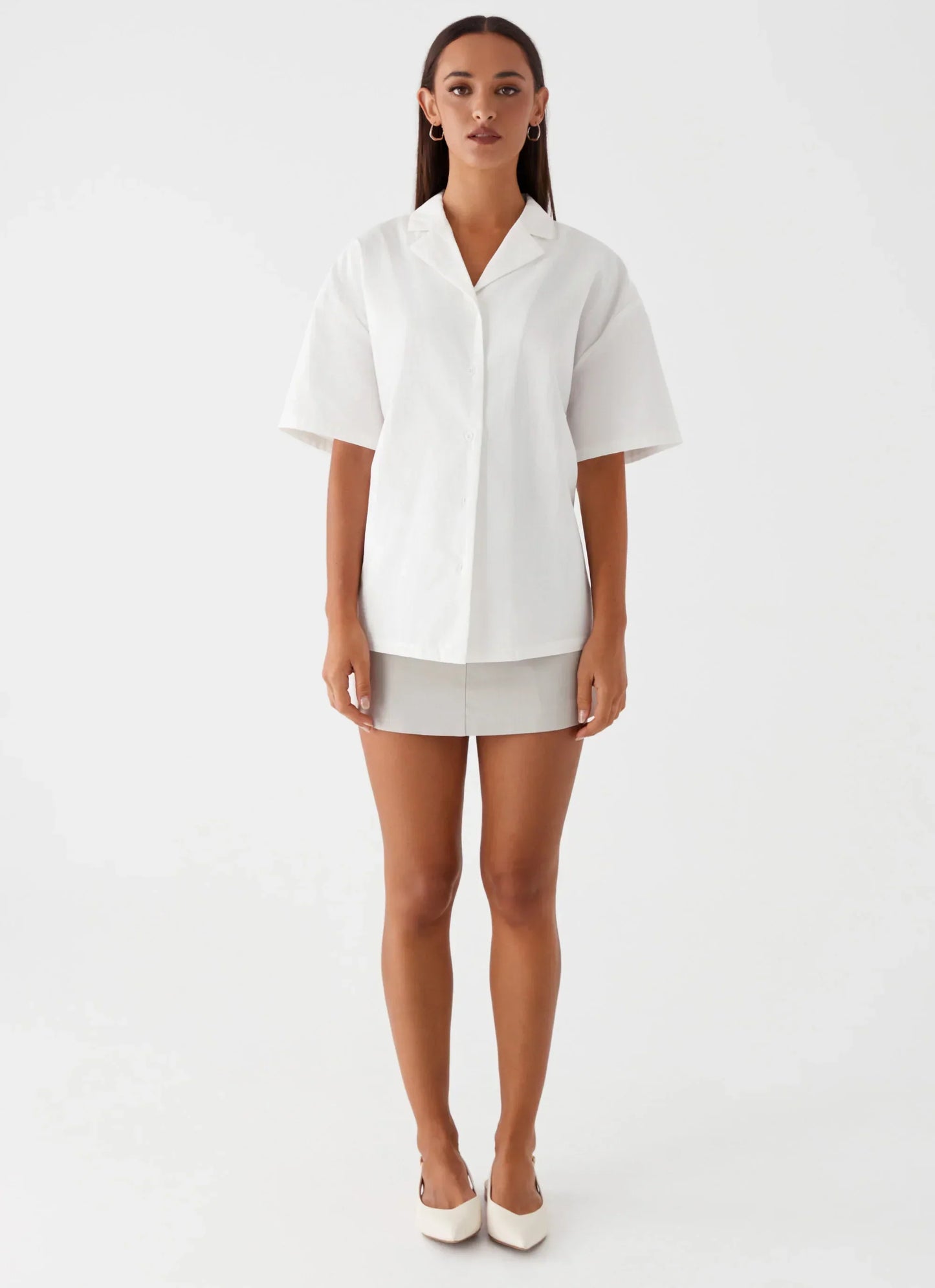 Hadley Open Back Short Sleeve Shirt - White