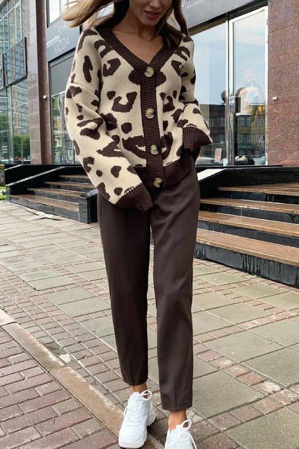Suéter de punto de leopardo suave y grueso 