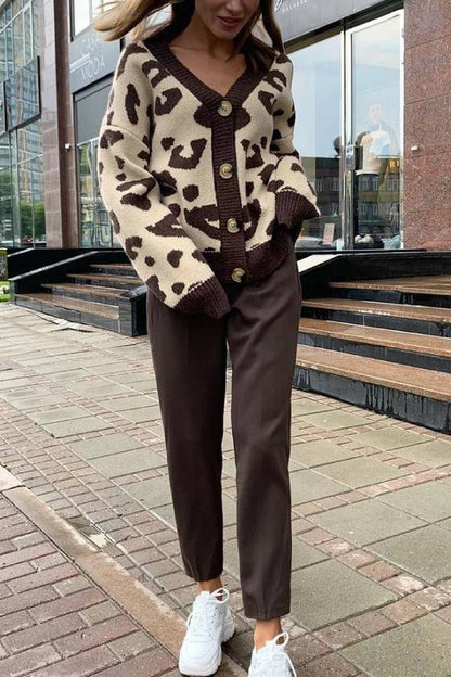 Suéter de punto de leopardo suave y grueso 