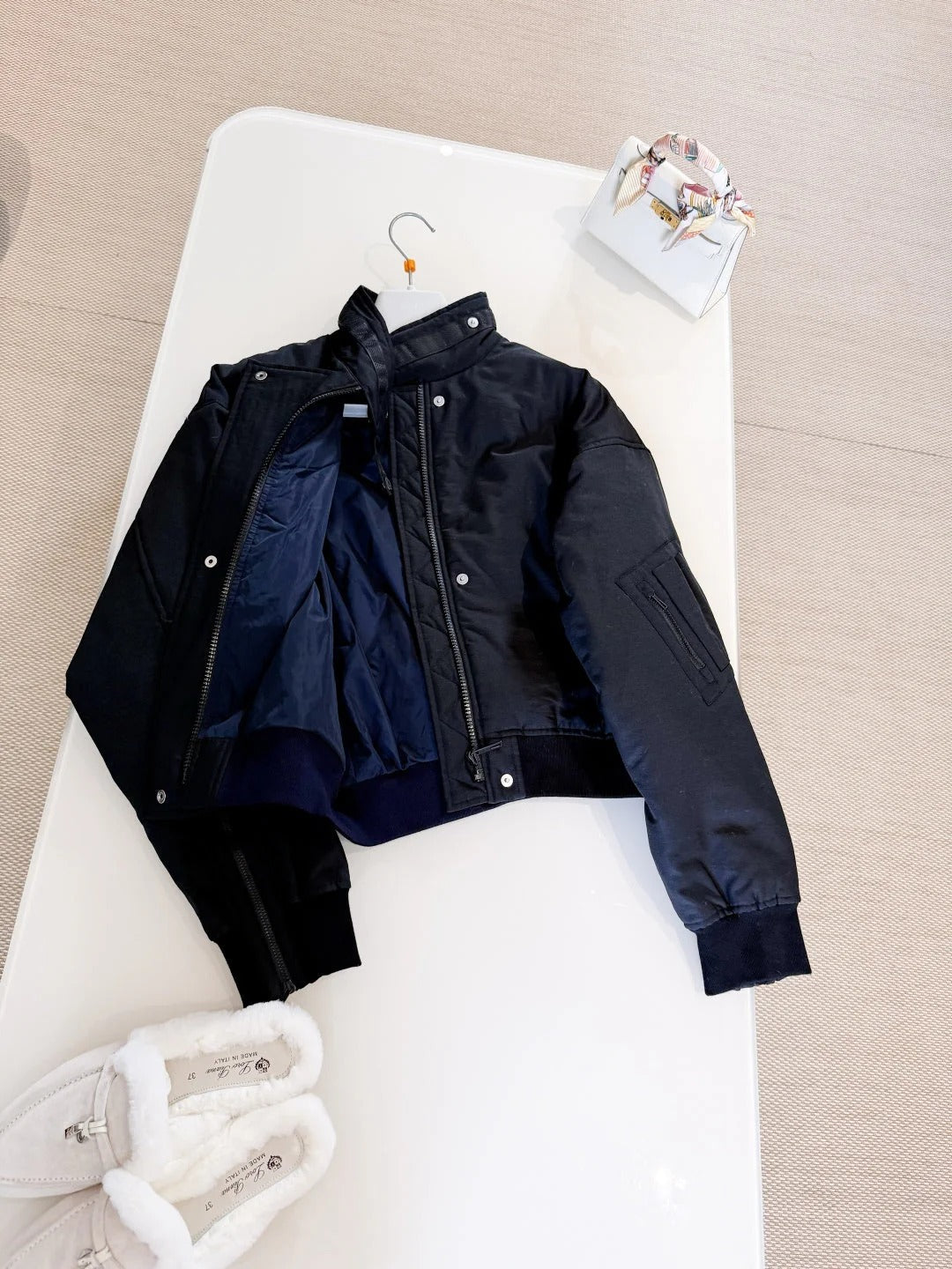 HERMES 25S QUILTED WINDJACKET WITH STAND COLLAR 308