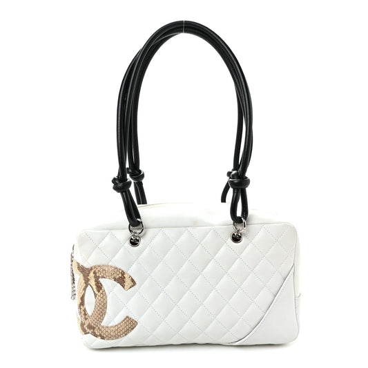 Calfskin Python Quilted Large Cambon Bowler White