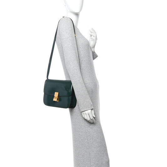 Spazzolato Calfskin Classic Box Medium Flap Bag Dark Green