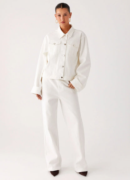 Back Again Oversized Denim Jacket - White