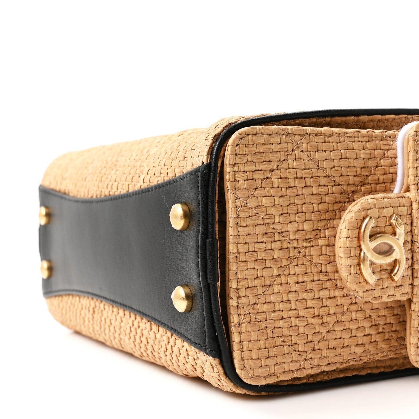 Braided Raffia Calfskin Quilted Mini Chanel 25 Handbag Beige Black