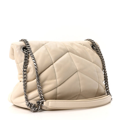 Lambskin Quilted Small Loulou Puffer Monogram Chain Satchel Crema Soft