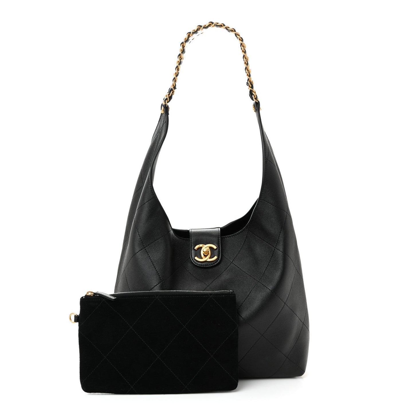 Shiny Lambskin Quilted Medium Hobo Black