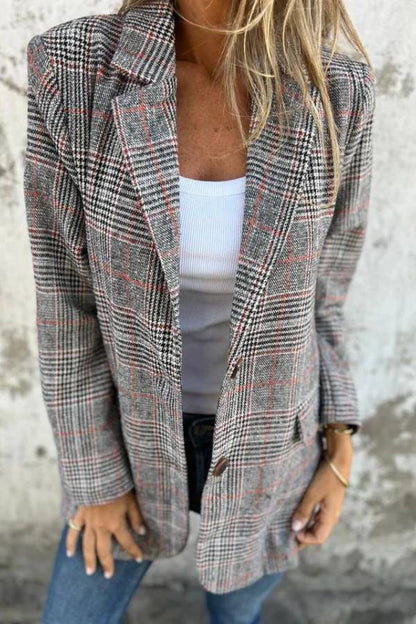 Abrigo de traje con solapa a cuadros estilo retro informal y elegante