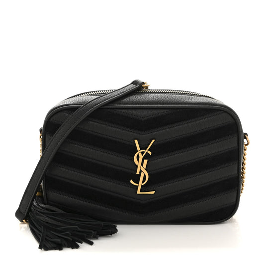 Calfskin Suede Matelasse Monogram Mini Lou Camera Bag Black