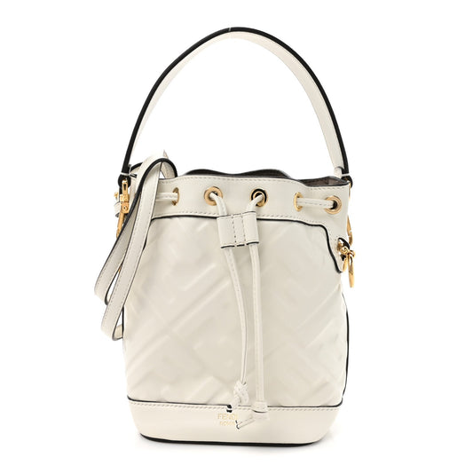 Vitello Liberty F is Fendi FF 1974 Embossed Mini Mon Tresor Bucket Bag White