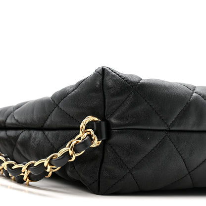 Lambskin Quilted Maxi Hobo Black